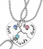 Naszyjnik Damski 3sz łańcuszki dla przyjaciółek Przyjaźni Serce BFF Srebrny