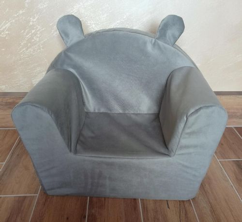 Fotelik z pianki dla dzieci pufa welur/plusz szary na Arena.pl