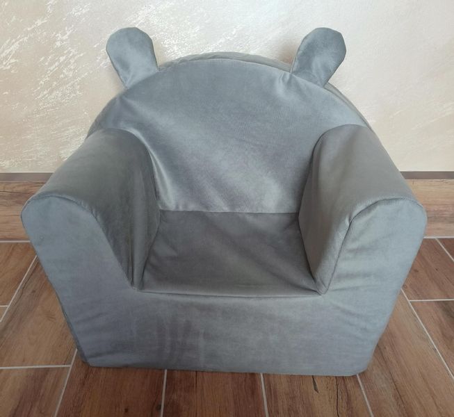 Fotelik z pianki dla dzieci pufa welur/plusz szary zdjęcie 7