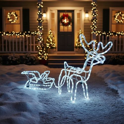 Renifer z Saniami LED Świecący Świąteczny Na Zewnątrz Do Ogrodu Biały Zimny na Arena.pl