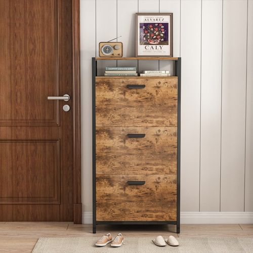 SZAFKA NA BUTY 3 PÓŁKI DO PRZEDPOKOJU RUSTYKALNY BRĄZ VINTAGE INDUSTRIALNA na Arena.pl