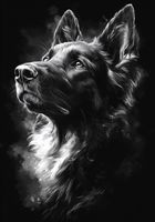 Plakat 70x100cm Portret Zwierząt do Salonu Pokoju | Owczarek | Czarno Białe