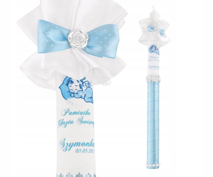 Świeca NA CHRZEST z ozdobami  imię i data CHRZTU prezent na chrzest zdjęcie 7