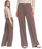 Spodnie Damskie z Szeroką Nogawką BRĄZOWY Wiskoza Eleganckie MORAJ - XL