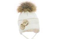 Pupill OPERA czapka dla dziewczynki na zimę pompon biała 38-40