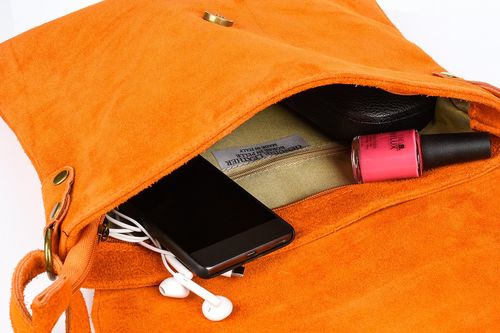 Pomarańczowa Włoska Torebka damska zamszowa listonoszka z klapą B67 na Arena.pl