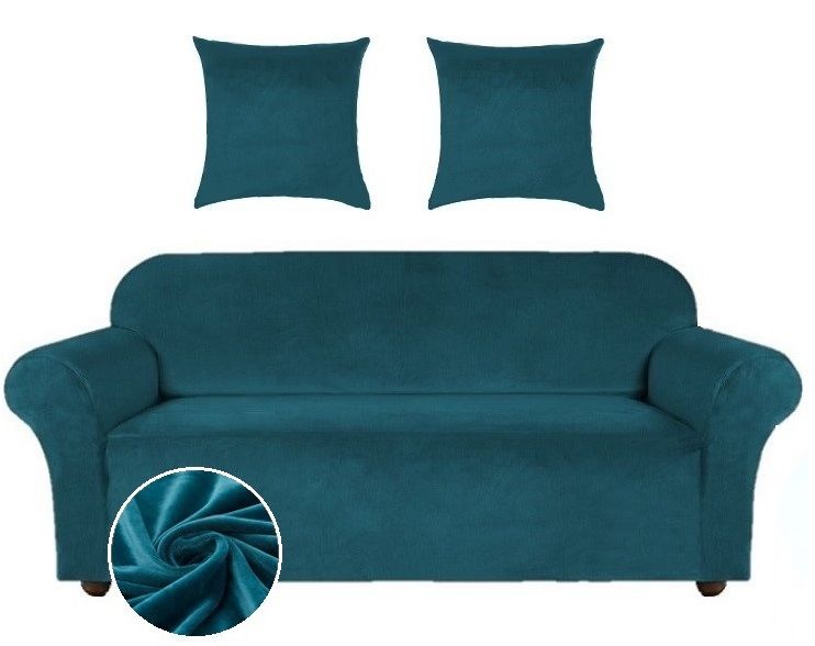 POKROWIEC NA SOFĘ KANAPĘ ELASTYCZNY WELUR 145-185 CM 2OS TURKUSOWY zdjęcie 1