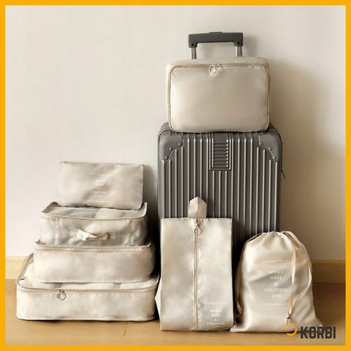 ZESTAW ORGANIZERÓW ORGANIZER PODRÓŻNY WALIZKI SZAFY UBRAŃ KOMPLET 8szt BEŻ na Arena.pl