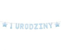 girlanda papierowa "1 URODZINY" niebieska 1,5 m.  BF-BURN