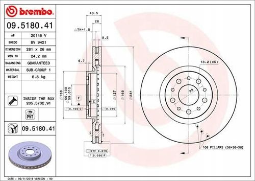 TARCZA HAM PRZOD 281X26 V BREMBO na Arena.pl
