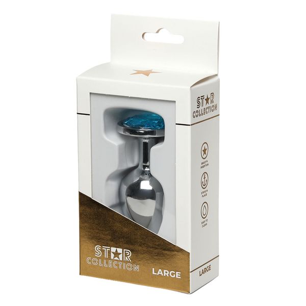 Star Collection - Silver Metal Anal Plug L - Light Blue Stone zdjęcie 1
