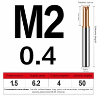 Frez do gwintowania jednoostrzowy Rozmiar: M2.0x0.4x50L - TiSiN