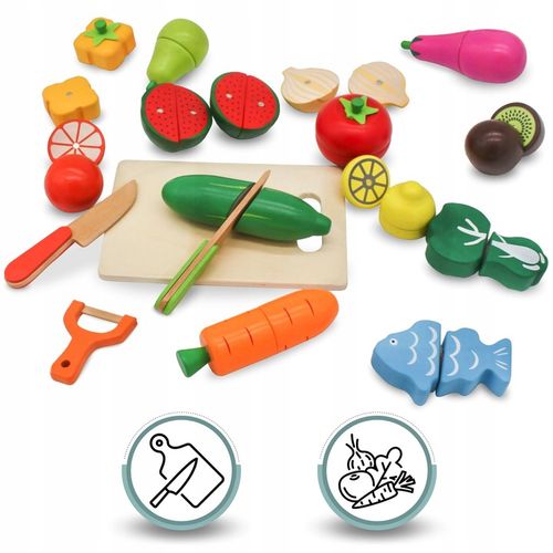 Drewniane Owoce i Warzywa Do Krojenia Zestaw XXL ze Skrzynką 17 elementów na Arena.pl