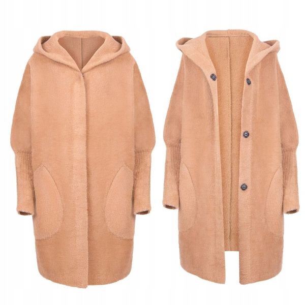 PŁASZCZ ALPAKA KAPTUR WEŁNA OVERSIZE KOLORY zdjęcie 4