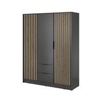 Grafitowa szafa 3-drzwiowa Nelly lamele 3D z szufladami