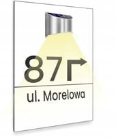 biała TABLICZKA lampka solarna ADRESOWA ze strzałką nierdzewna dibond 30x20