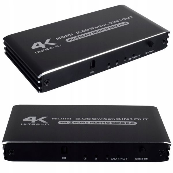 SWITCH HDMI 2.0 3x1 PRZEŁĄCZNIK ROZDZIELACZ ULTRA HD HDCP 2.2 HDR10 4K/60HZ zdjęcie 3