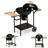 GRILL WĘGLOWY OGRODOWY Z POKRYWĄ METALOWE PÓŁKI NA KÓŁKACH PRZENOŚNY CZARNY