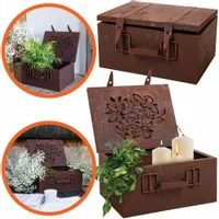 Metalowa Skrzynia na Kwiaty Świece Zioła Kufer Dekoracyjny Efekt Korten