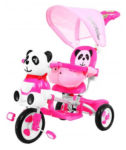 3-Kołowy Rowerek Dla Dzieci Panda Różowy + Dźwięki + Daszek + Barierka + na Arena.pl