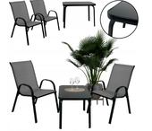 Zestaw mebli tarasowych stolik szkło 2 krzesła szare