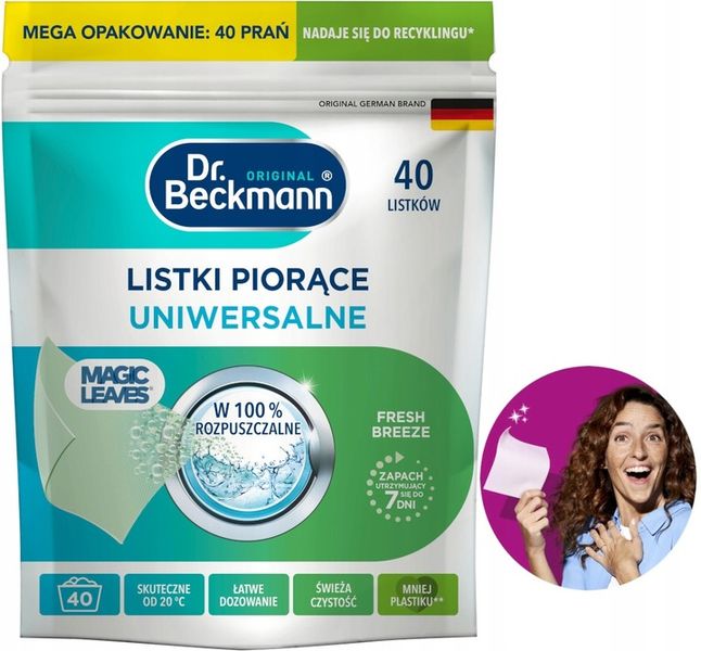 Dr. Beckmann MAGIC LEAVES Chusteczki Listki Piorące do Prania zdjęcie 1