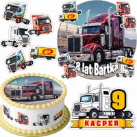 ZESTAW OPŁATEK NA TORT 20CM + 16 POSTACI - TIR CIĘŻARÓWKA + IMIĘ 15CM 18CM