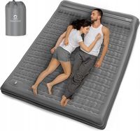 Materac kempingowy dwuosobowy pompka nożna ultralekki duży QPAU szary