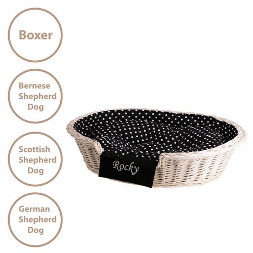 Poppy OWALNE wybielane WIKLINOWE LEGOWISKO DLA ZWIERZĄT Z IMIENIEM KOSZ DLA PSA 80X60 H20 / ROZMIAR WEWNĘTRZNY 64X45 H18 CM uniwersalny na Arena.pl