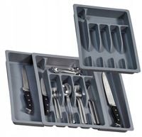 Rozsuwany WKŁAD DO SZUFLADY KUCHENNEJ Organizer na przybory sztućce SZARY