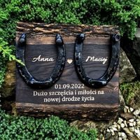 Personalizowany drewniany prezent ślub grawer podkowa na szczęście retro