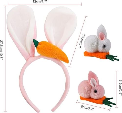 Zestaw Opaski na Głowę Uszy Królika 3 Sztuki Pluszowe Różowe Białe Szare na Arena.pl