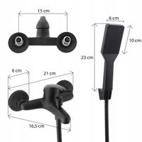 Bateria wannowa ścienna z prysznicem czarna kran do wanny wąż słuchawka