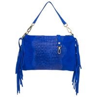 VERA PELLE torebka zamszowa listonoszka kroko z frędzlami V492 chabrowa