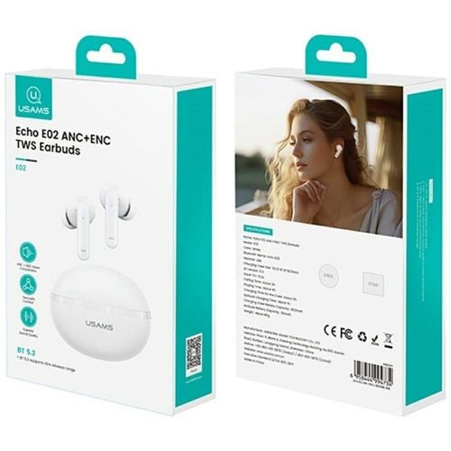 słuchawki bluetooth usams echo e02 tws   anc+enc bezprzewodowe biały na Arena.pl