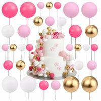 Ozdoby na tort dekoracje topper na tort złote różowe kule na piku