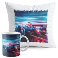 ZESTAW KUBEK + PODUSZKA DRUK - BOLID F1 WYŚCIGI SPORT
