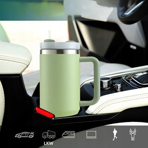 KUBEK TERMICZNY ZE SŁOMKĄ UCHWYTEM NA KAWĘ HERBATĘ SZCZELNY POJEMNY 1200ML na Arena.pl