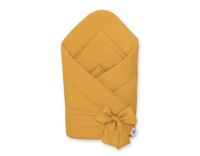 Dwustronny rożek dla niemowląt miękki bawełniany z wiązaniem - musztardowy