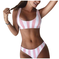 STRÓJ KĄPIELOWY W PASKI TOP BRZOSKWINIOWY SEXI KOSTIUM DWUCZĘŚCIOWY BIKINI
