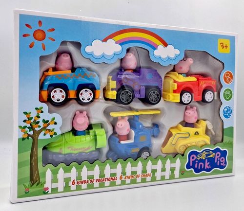 ZESTAW POJAZDÓW ŚWINKA PEPPA FIGURKI + SAMOCHODY 6 SZTUK RUCHOME AUTKA na Arena.pl