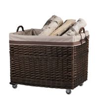 Kosz na drewno kominkowe Rustykalny kosz z oszyciem Mobilny kosz z wikliny prostokątny 63x43 H46/52 cm