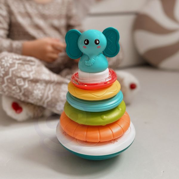 WOOPIE BABY Piramida Wieża Interaktywna Słonik z Obręczami Grzechotka zdjęcie 5