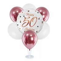 Zestaw balonów na stojaku 50 urodziny, rose-gold