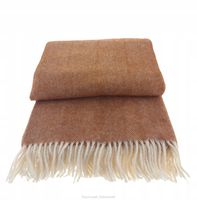 Koc wełniany z frędzlami 150x200 DIAGONAL wełna nowozelandzka terakota