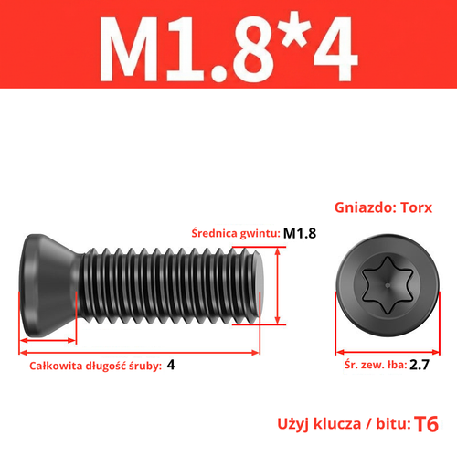 Śruba mocująca TORX Klasa 12.9 Rozmiar: M2x4 na Arena.pl