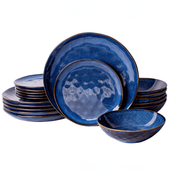 Serwis obiadowy Uminami niebieski na 6 osób 18 szt. Nowoczesny Do zmywarki