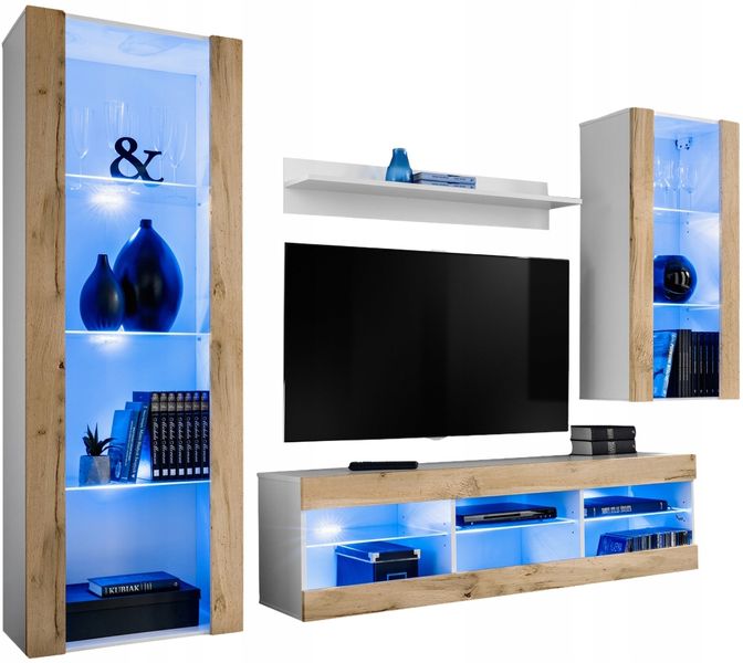 Meblościanka Biały/Dąb Wotan Bez LED Meble RTV – Zestaw Mebli zdjęcie 2