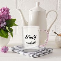 Kubek szklany 360 ml różowe uszko z Twoim nadrukiem