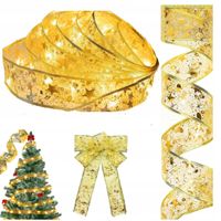 ŚWIĄTECZNA WSTĄŻKA CHOINKOWA TAŚMA OZDOBNA ZŁOTA NA BATERIE 30 LED 3m